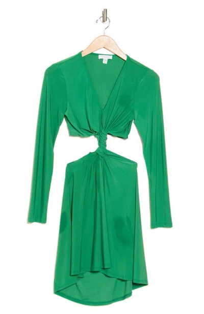 Topshop Cutout Long Sleeve Dress In Mid Green