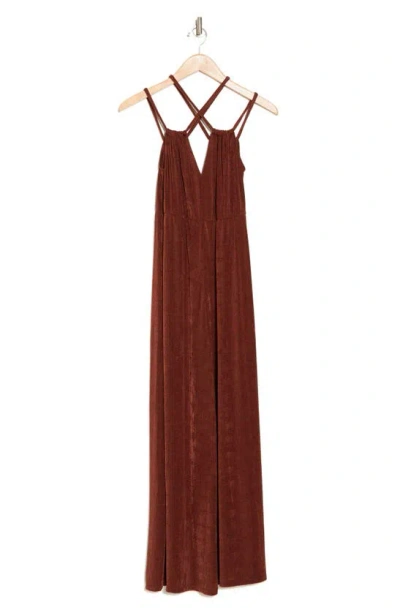 Topshop Cutout Strappy Wide Leg Jumpsuit In Brown