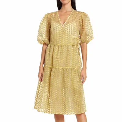 Topshop Daisy Puff Sleeve Faux Wrap Dress In Yellow