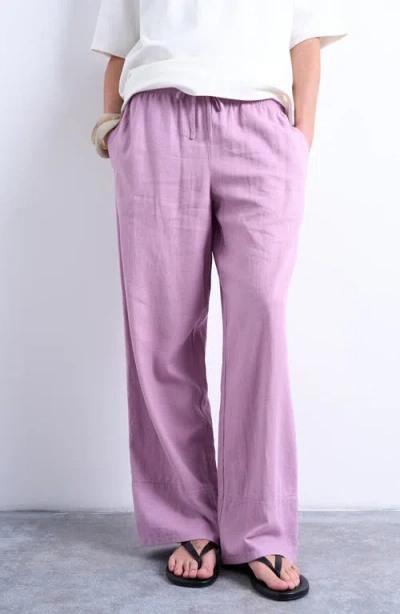 Topshop Deep Cuff Linen Blend Pants In Purple