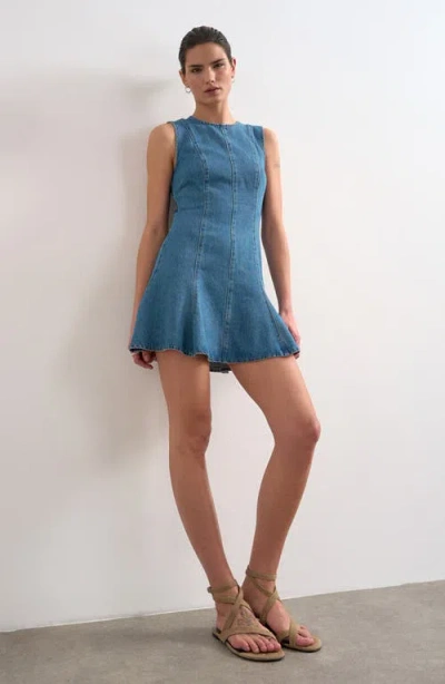 Topshop Denim Fit & Flare Dress In Blue