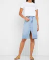 Topshop Denim Front Split Pencil Denim Skirt In Blue In Blue