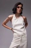 Topshop Denim Halter Neck Top In Ecru-white In Ivory