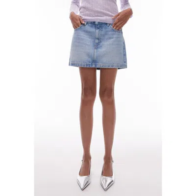 Topshop Denim Miniskirt In Blue