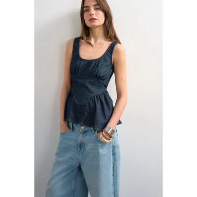 Topshop Denim Peplum Tank In Blue