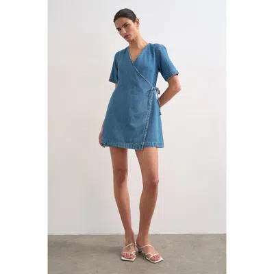 Topshop Denim Wrap Minidress In Blue