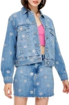 Topshop Diamante Sport Denim Jacket In Blue