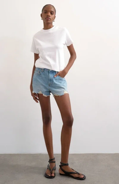 Topshop Distressed Denim Cutoff Shorts In Blue