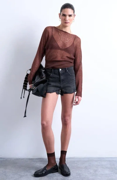 Topshop Distressed Denim Cutoff Shorts In Brown