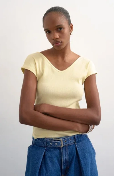 Topshop Double V-neck Rib Knit Top In Yellow
