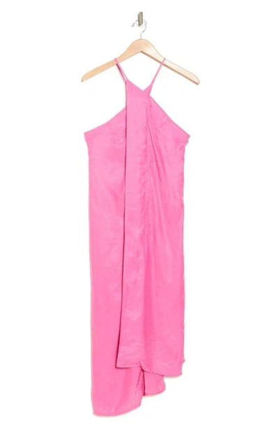 Topshop Drape Strappy Satin Midi Dress In Bright Pink