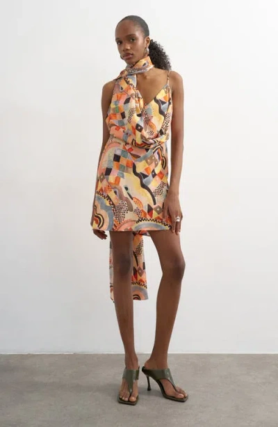 Topshop Draped Scarf Neck Minidress In Multi