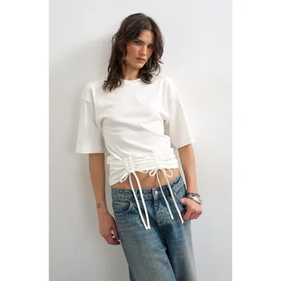 Topshop Drawstring Detail T-shirt In White