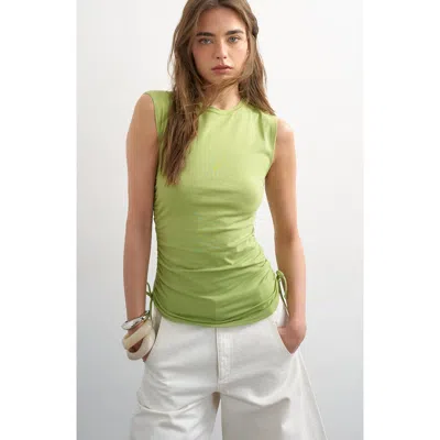 Topshop Drawstring Ruched Stretch Cotton Tank In Green