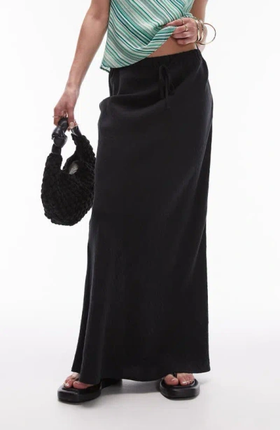 Topshop Drawstring Twill Maxi Skirt In Black