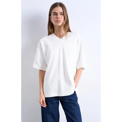 Topshop Drop Shoulder V-neck Tee In White