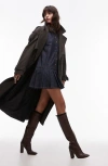 Topshop Drop Waist Pleated Long Sleeve Denim Shirtdress In Medium Blue