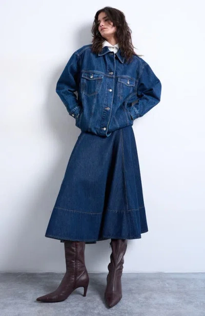 Topshop Dropped Waist Denim Skirt In Blue