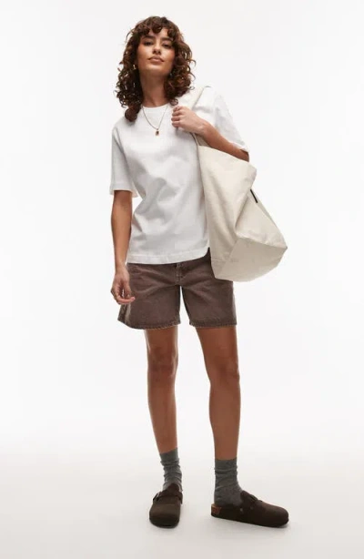 Topshop Editor Denim Shorts In Brown