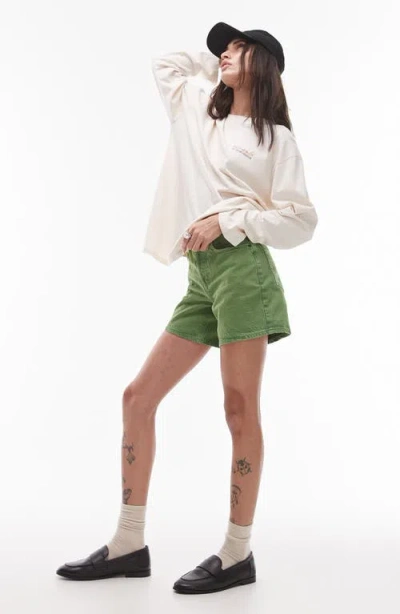 Topshop Editor Denim Shorts In Medium Green