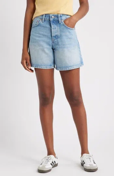 TOPSHOP TOPSHOP EDITOR HIGH WAIST MID THIGH DENIM SHORTS