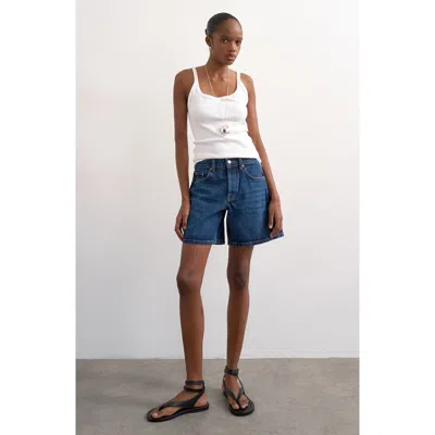 Topshop Editor Mid Rise Denim Shorts In Blue