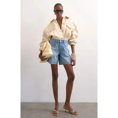 Topshop Editor Mid Rise Denim Shorts In Blue