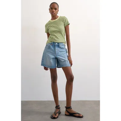 Topshop Editor Mid Rise Denim Shorts In Blue