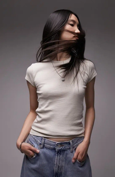 Topshop Longline Every Day Tee In Stone-neutral