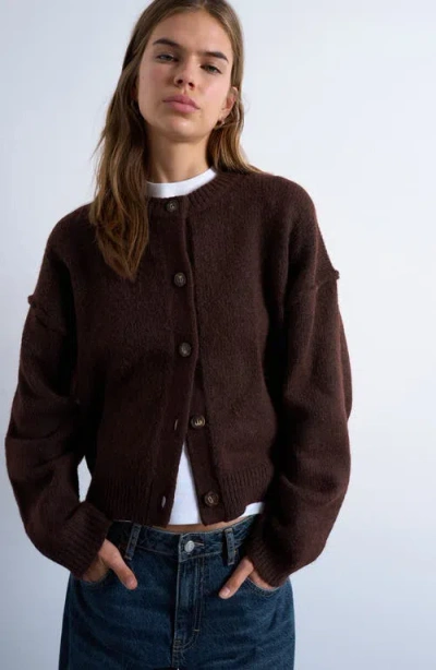 Topshop Exposed Seam Relaxed Fit Cardigan In Brown
