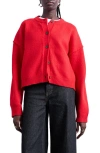 Topshop Exposed Seam Relaxed Fit Crop Cardigan In Red