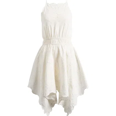 Topshop Eyelet Embroidered Handkerchief Hem Cotton & Linen Sundress In Neutral