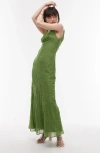 Topshop Premium Double Layered Cowl Slip Dress With Beading And Eyelet In Multi