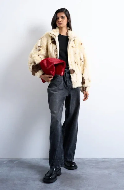 Topshop Faux Fur Bomber Jacket In White