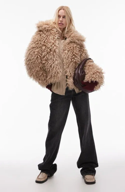 Topshop Faux Fur Jacket In Brown