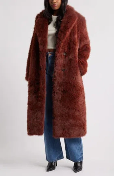 Topshop Faux Fur Longline Coat In Brown