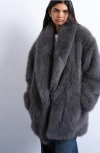 Topshop Faux Fur Midi Coat In Gray