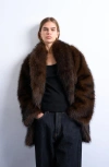 Topshop Faux Fur Shawl Collar Coat In Brown