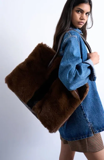 Topshop Faux Fur Tote In Brown