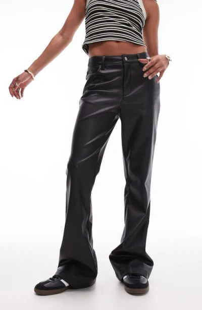 Topshop Faux Leather Flare Leg Pants In Black