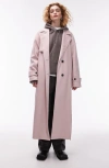 Topshop Faux Leather Trench Coat In Pink