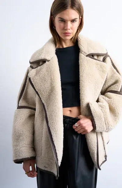 Topshop Faux Shearling Aviator Jacket In Brown