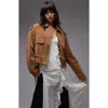 Topshop Faux Suede Jacket In Camel