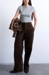 Topshop Tailored Horseshoe Leg Pants In Brown
