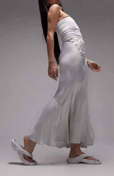 Topshop Fishtail Satin Midi Skirt In Grey