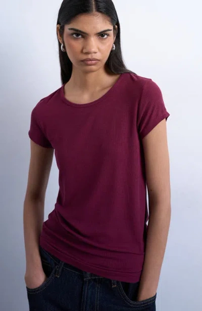 Topshop Fitted Rib T-shirt In Burgundy