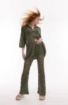 Topshop Flare Open Stitch Knit Pants In Mid Green