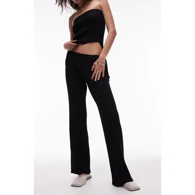 Topshop Flare Rib Pull-on Pants In Black