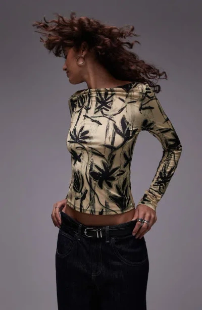 Topshop Buttermilk Floral Microfiber Long Sleeve Top-yellow