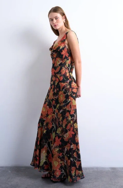Topshop Floral Cowl Neck Chiffon Maxi Dress In Multi